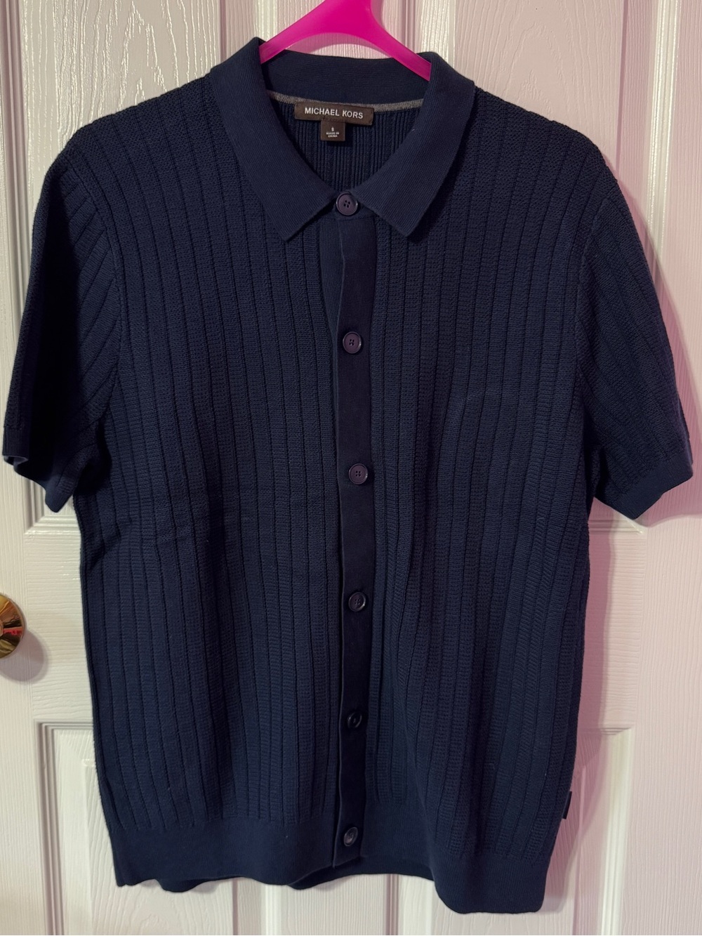 Michael Kors Navy Short-Sleeve Button-Front Knit Polo Shirt